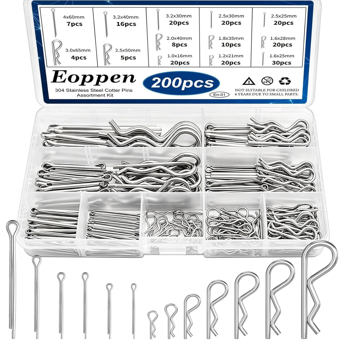 Cotter Pin Assortment Kit - 304 Stainless Steel 13 Sizes Cotter Pins & R Clips C