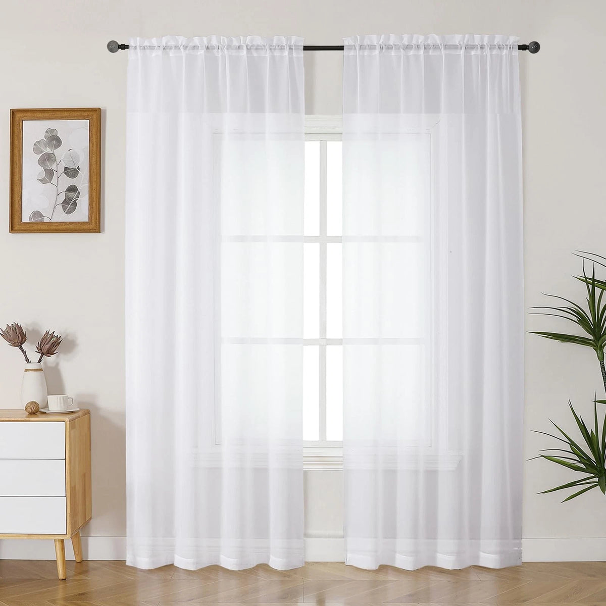 White Sheer Curtains 84 Inches Long 2 Panels Set for Living Room, Rod Pocket Voi