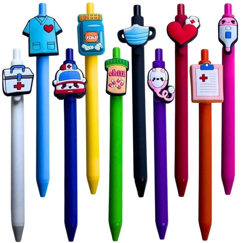 YJ PREMIUMS 10-Pack of Cute Nursing Pens with 1 Count (Pack 10), Black Ink