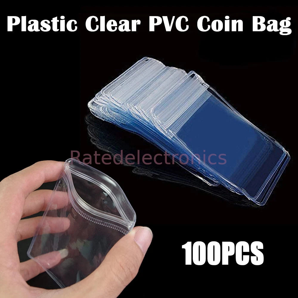 100PCS Mini Clear Plastic PVC Coin Bag Wallet Storage Case Envelope Cover 7x5cm