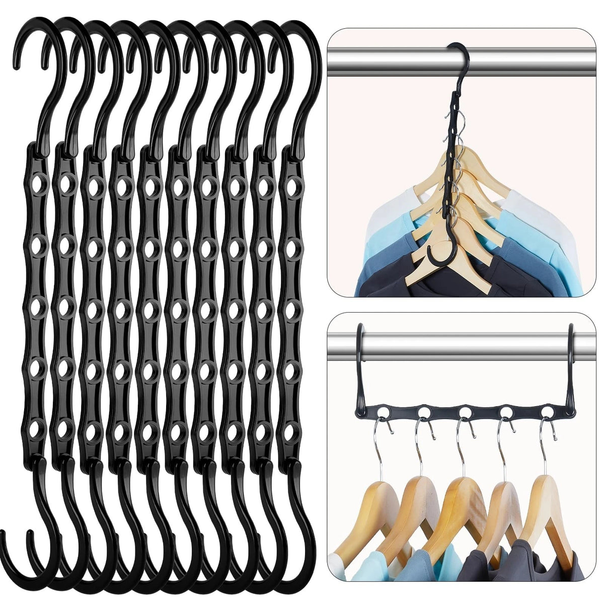 Black Magic Space Saving Hangers 10 Pack, Premium Smart Hanger Hooks,
