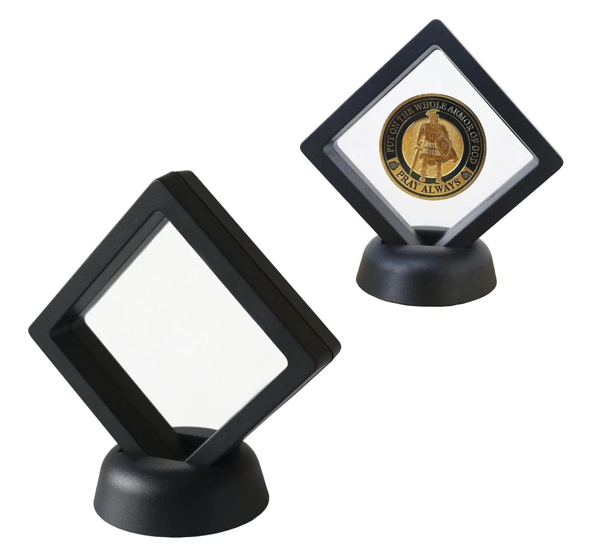 Set of 2 Challenge Coins Display Stand, 3D Floating Clear Case, Jewelry, Specime