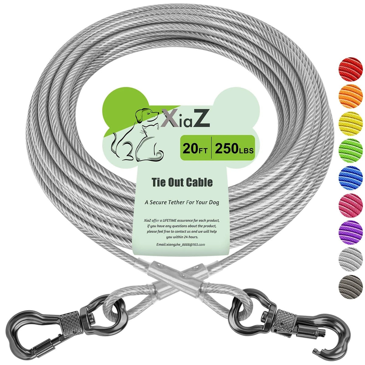 XiaZ Dog Tie Out Cable 20ft, Heavy Duty Chains for 250lbs Silver