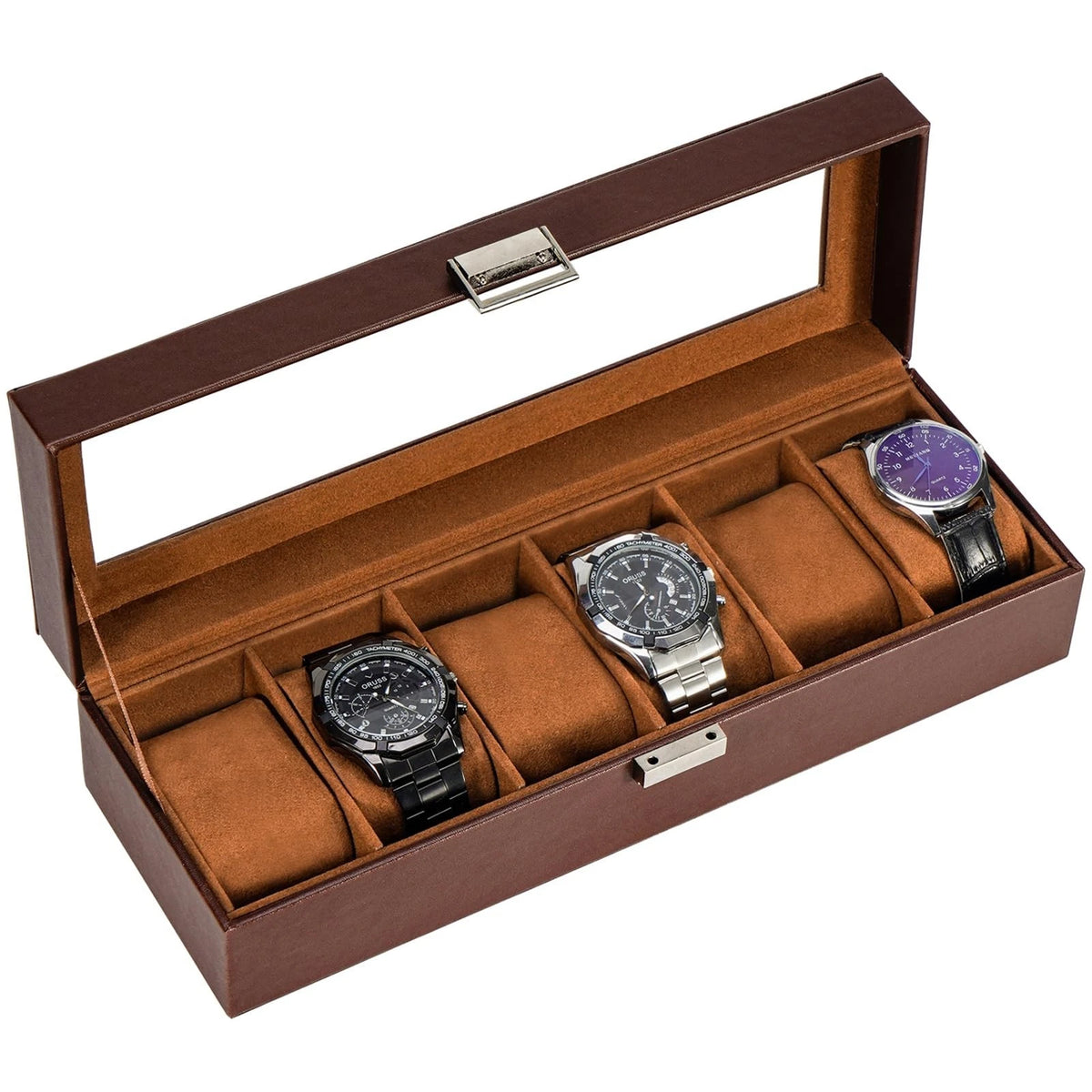 6 Slots Watch Box Organizer,Watch Holder Stand Display Storage Case for Men