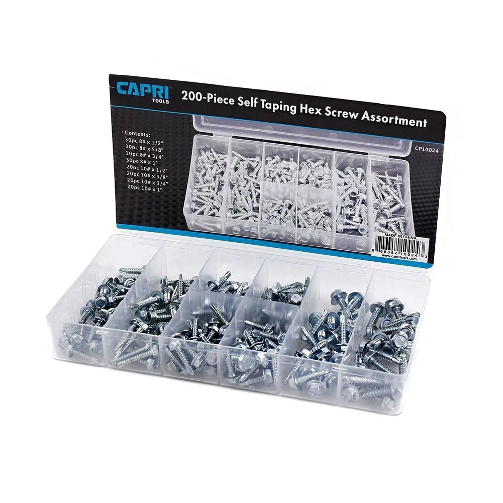 10024 Hex Self Tapping Screw Assortment, 200-Piece, Silver, Model Number: CP1002