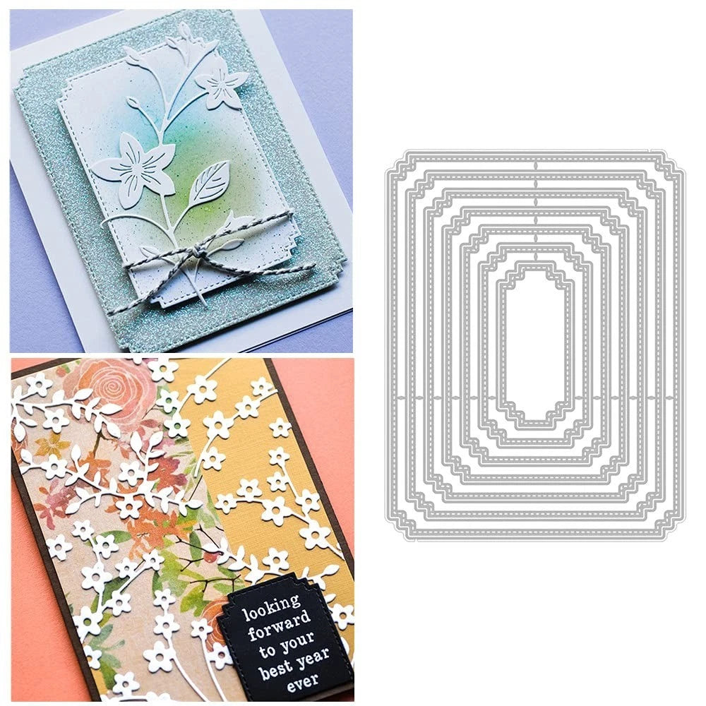 7Pcs/Set Rectangle Frame Metal Die Cuts, Stitched Nesting White