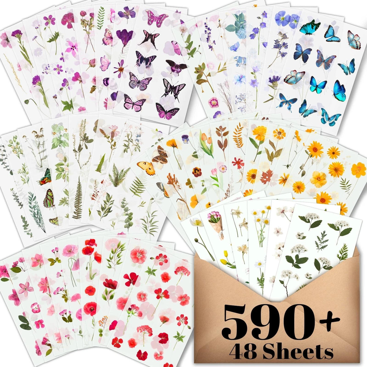 Flower Stickers for Scrapbooking(590 Pieces, 48 Sheets),Decorative Floral Sticke