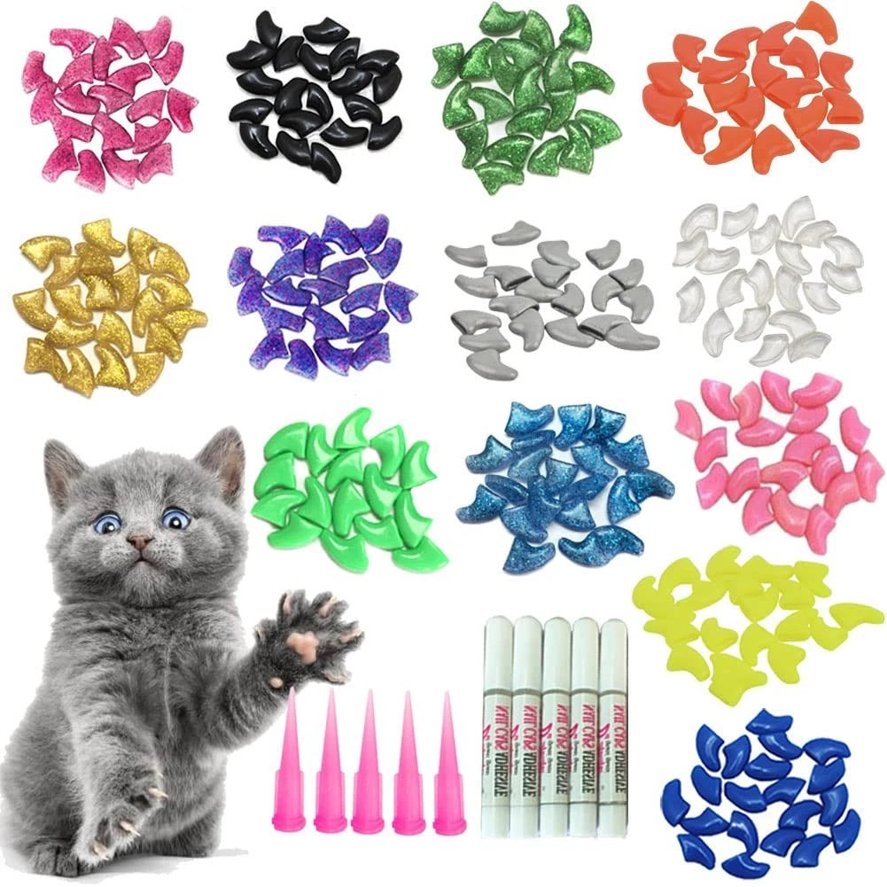 100 Cat Nail Caps Tips Paws Covers with Glue and Applicator Instruction