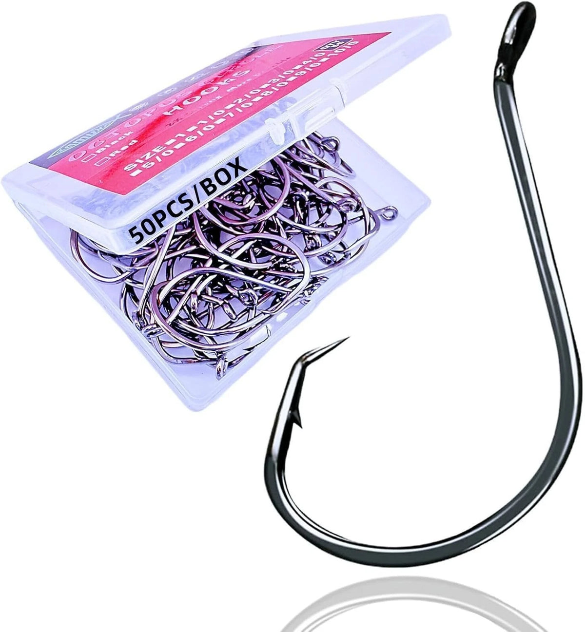 Circle Hooks Fishing 2X Strong Octopus Offset Fish 1# 50/Pack, Silver