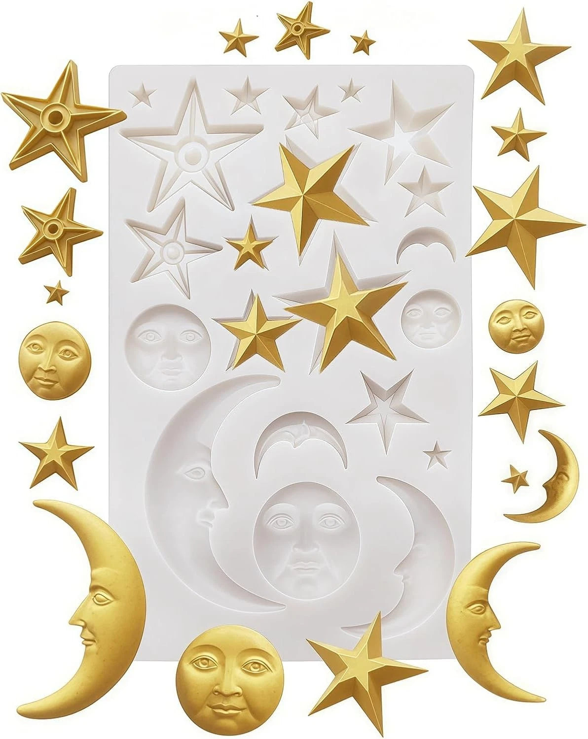 Sun Face, Moon and Star Silicone Fondant Mold Gumpaste Polymer Clay Molds Chocol