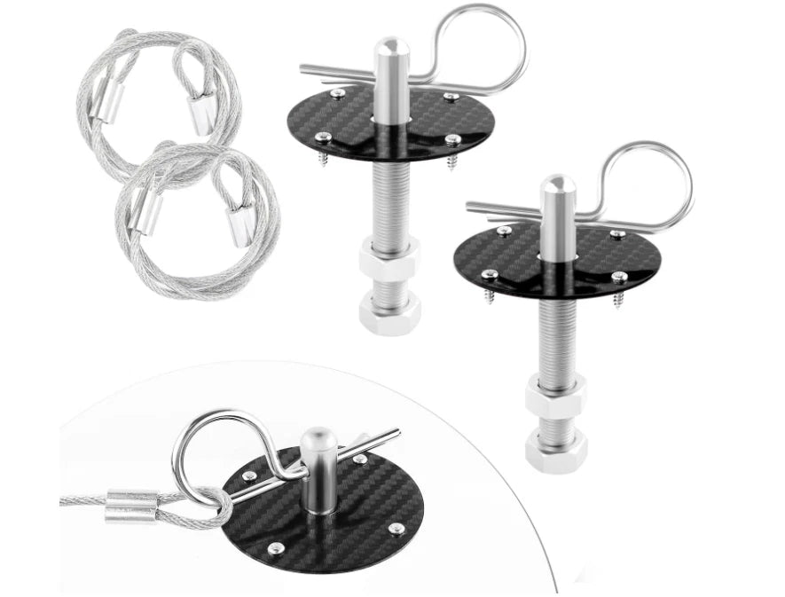 Hood Pins Kit for Car - Stainless Steel Hood Pin Lock Clip with Racing Lanyard