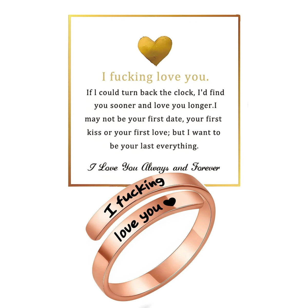 I Fcking Love You Ring For Women, Open Adjustable Stainless Steel I Rose Gold