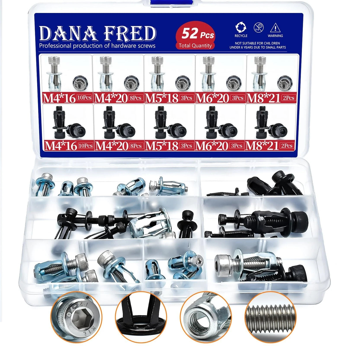 52 Sets Molly Jack Nuts with Countersunk Socket Head Cap Screws Assortment Kit