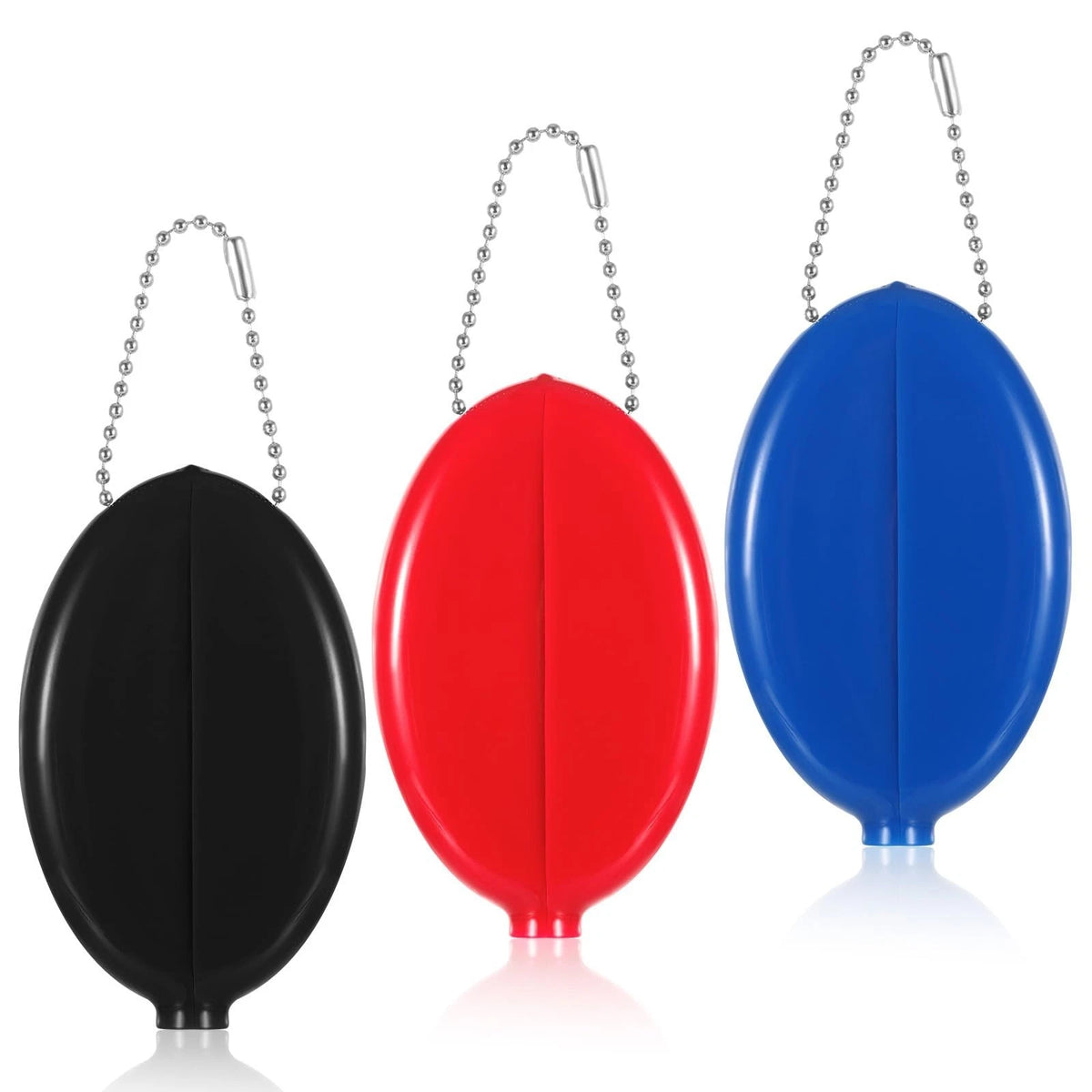 3 Pcs Rubber Squeeze Coin Purse with Chain Small Oval Change Pouch for Travel