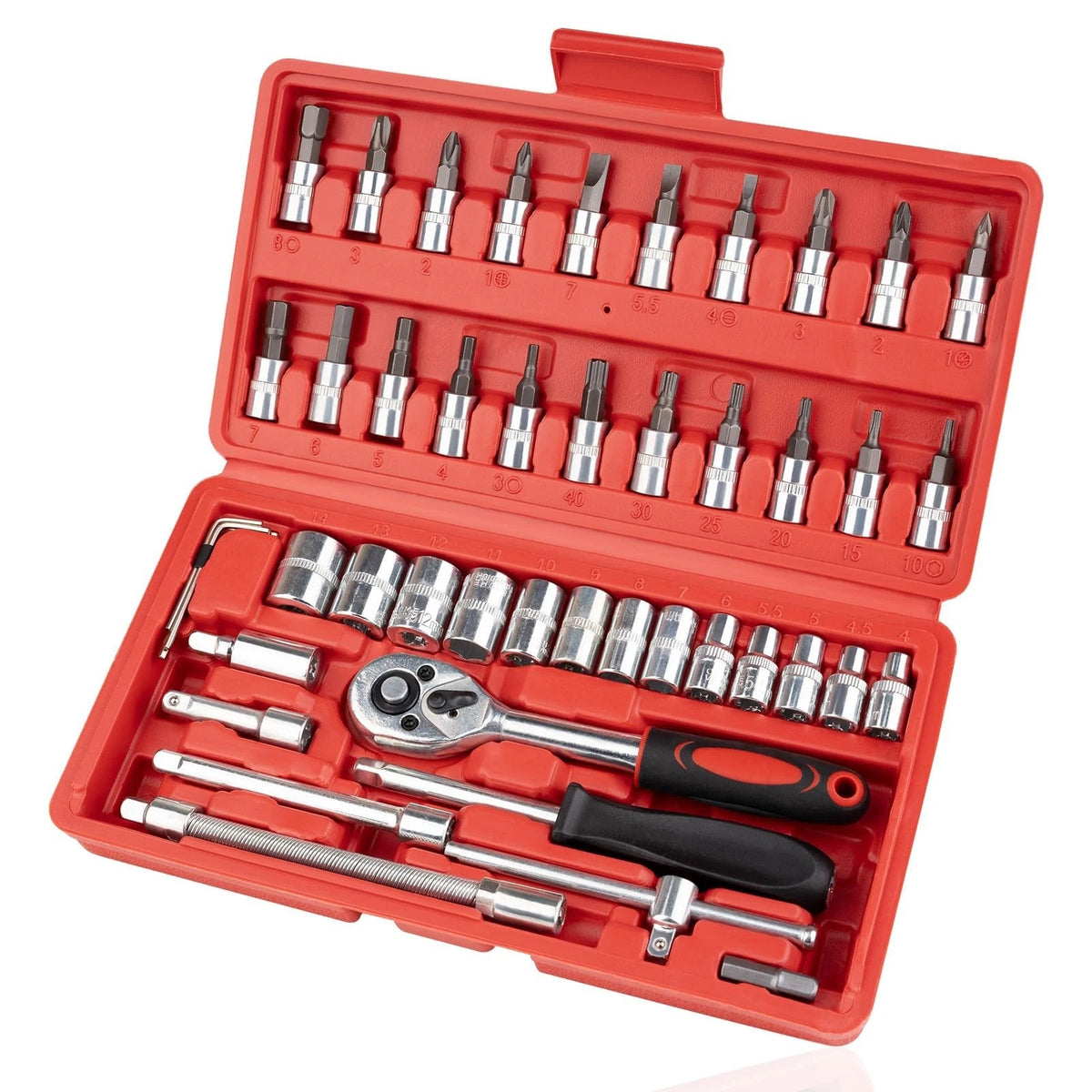 46PCS Small Drive Socket Ratchet Wrench Screwdriver Set, 1/4 Inch