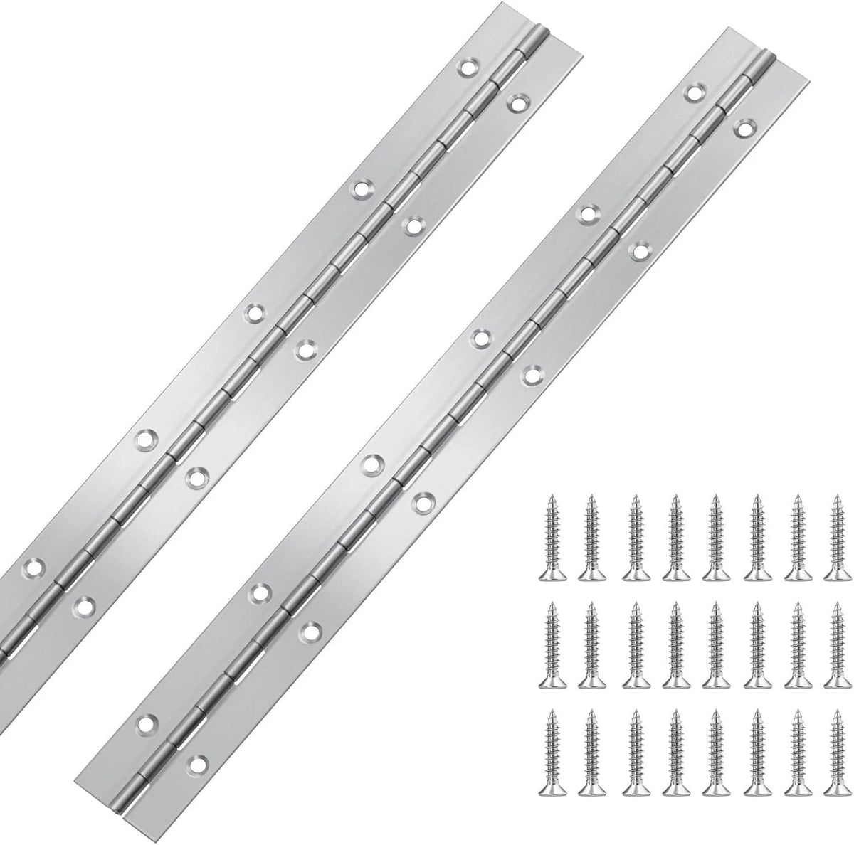 2Pcs Piano Hinge, 12 Inch Stainless Steel Hinges with Holes and 24 Pieces Stainl