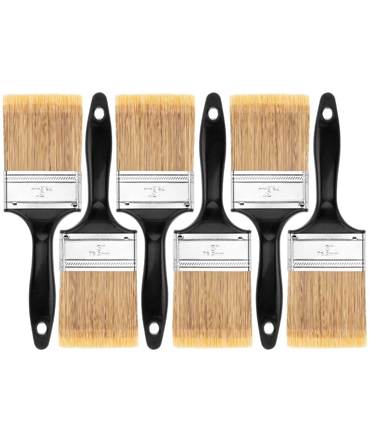 Paint Brushes, 3-Inch, 6 Pack, Plastic Handle Flat Paint Brushes