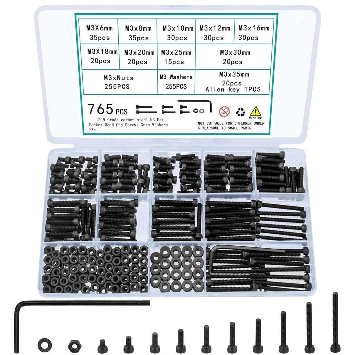 765 Pcs M3 Screws Bolts and Nuts Assortment Kit, Small Hex Socket Head Cap...