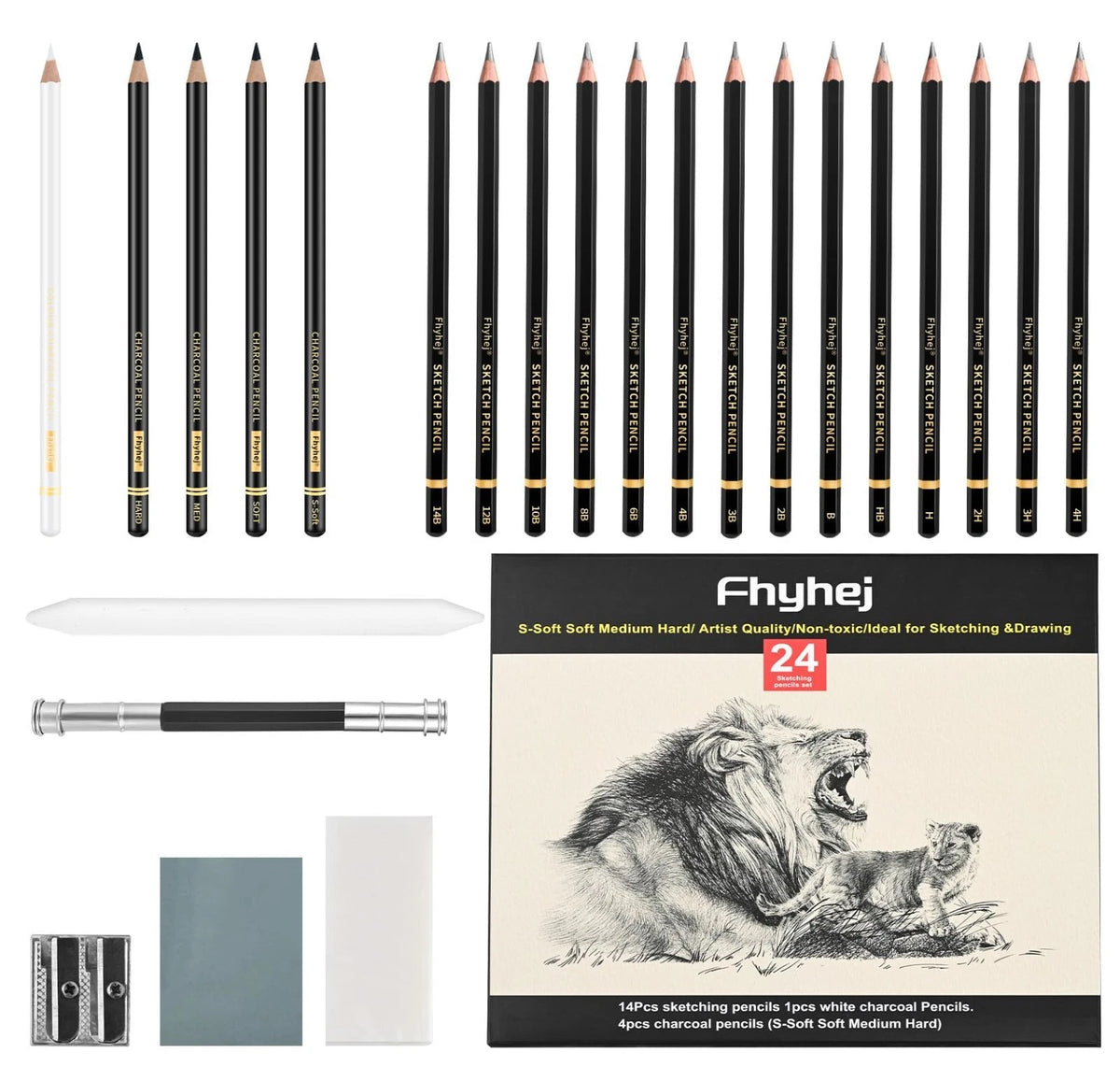 Drawing Pencil Set 24 Pieces Graphite Sketching Pencils for Artists Black