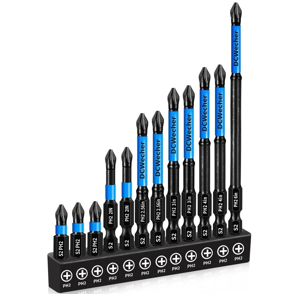 12-Pack 2 Phillips Bits #2 Impact Magnetic, Professional Long Phillips Head Dril