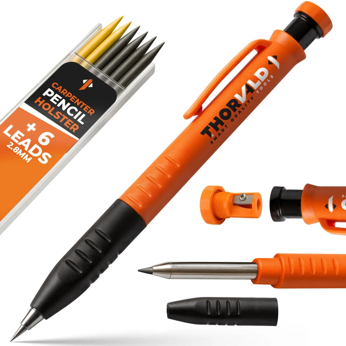 New 3-in-1 Carpenter Pencils with Finger Grip for Construction - Incl. 7 Leads +