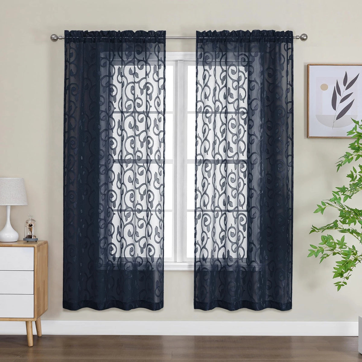 Furman Sheer Curtains 63 inch Length for Bedroom Living Room 2 Panels Set, Light