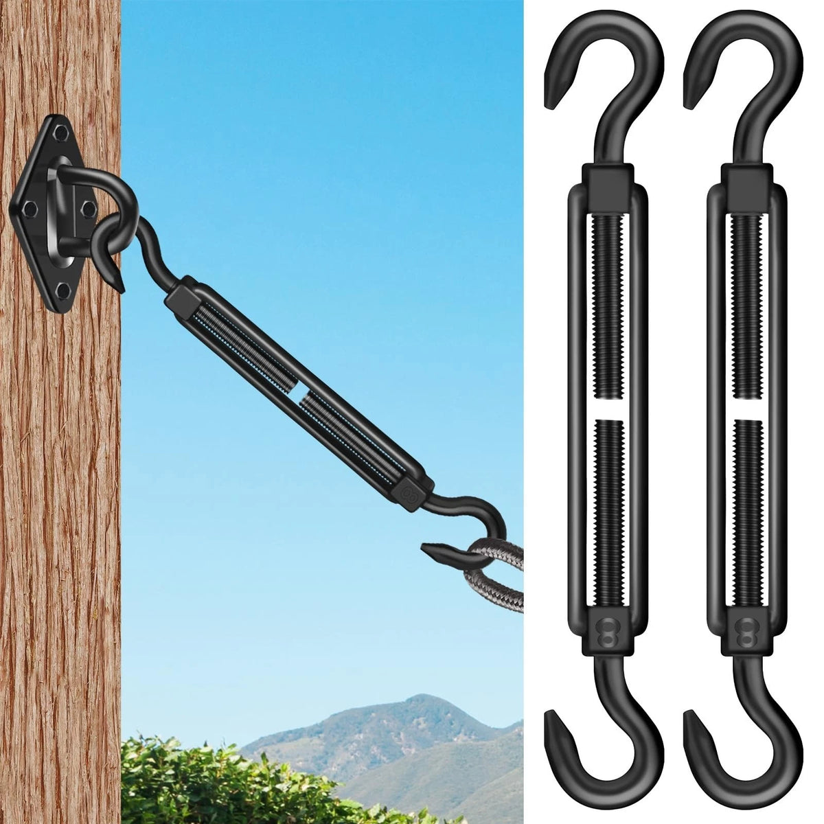 M8 Hook Hook Turnbuckle Stainless Steel Black Heavy Duty Turnbuckle for Wire