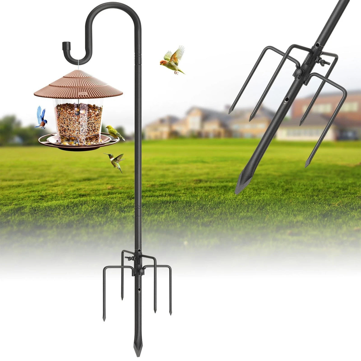 Bird Feeder Pole with Shepherds Hook - Heavy Duty Hummingbird Feeder Stand with