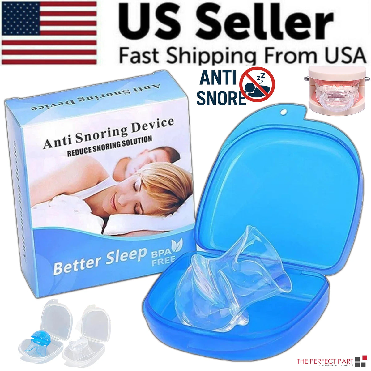 Anti Snoring Sleep Aid Device Silicone Tongue Mouthpiece Snore Stopper With Case