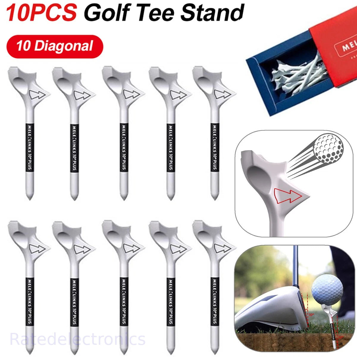 10PCS 10? Golf Tees Increases Speed Stand Balls Support Base Golf Holder Kit US