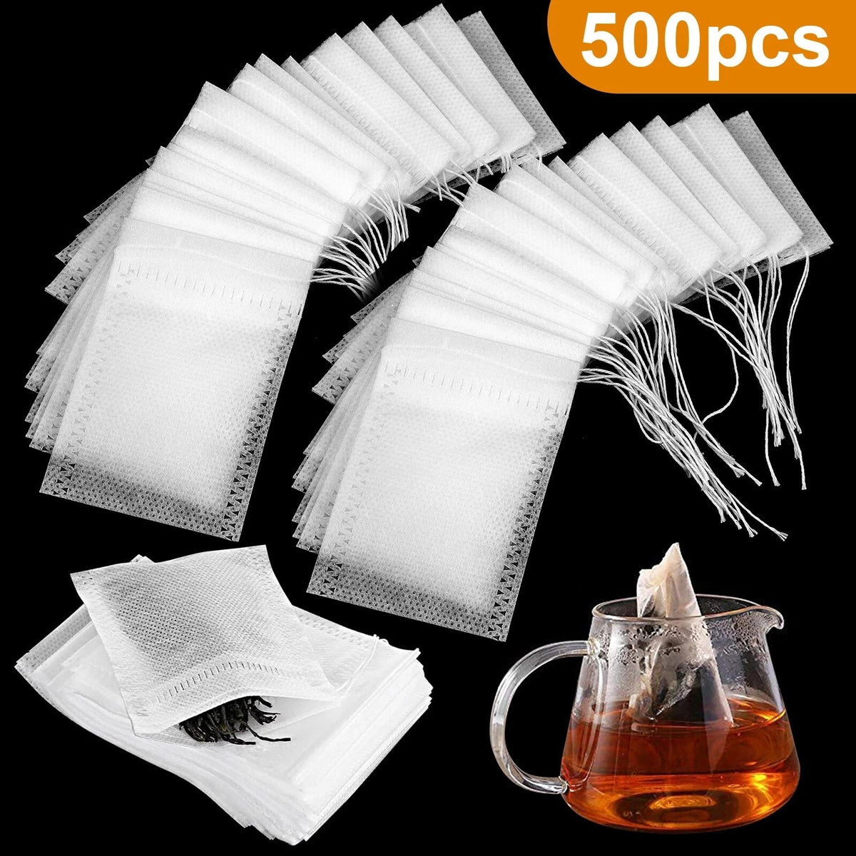 500pcs Disposable Empty Tea Bag Drawstring Seal Teabags Loose Leaf Tea Filters