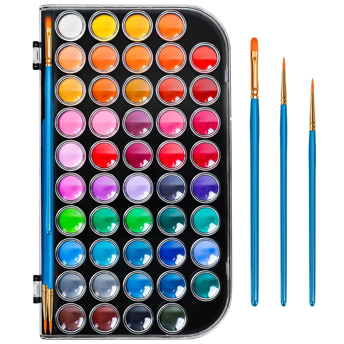 48 Color Solid Watercolor Paint Set with 3 Wooden Brushes - Non-Toxic, Vibrant &