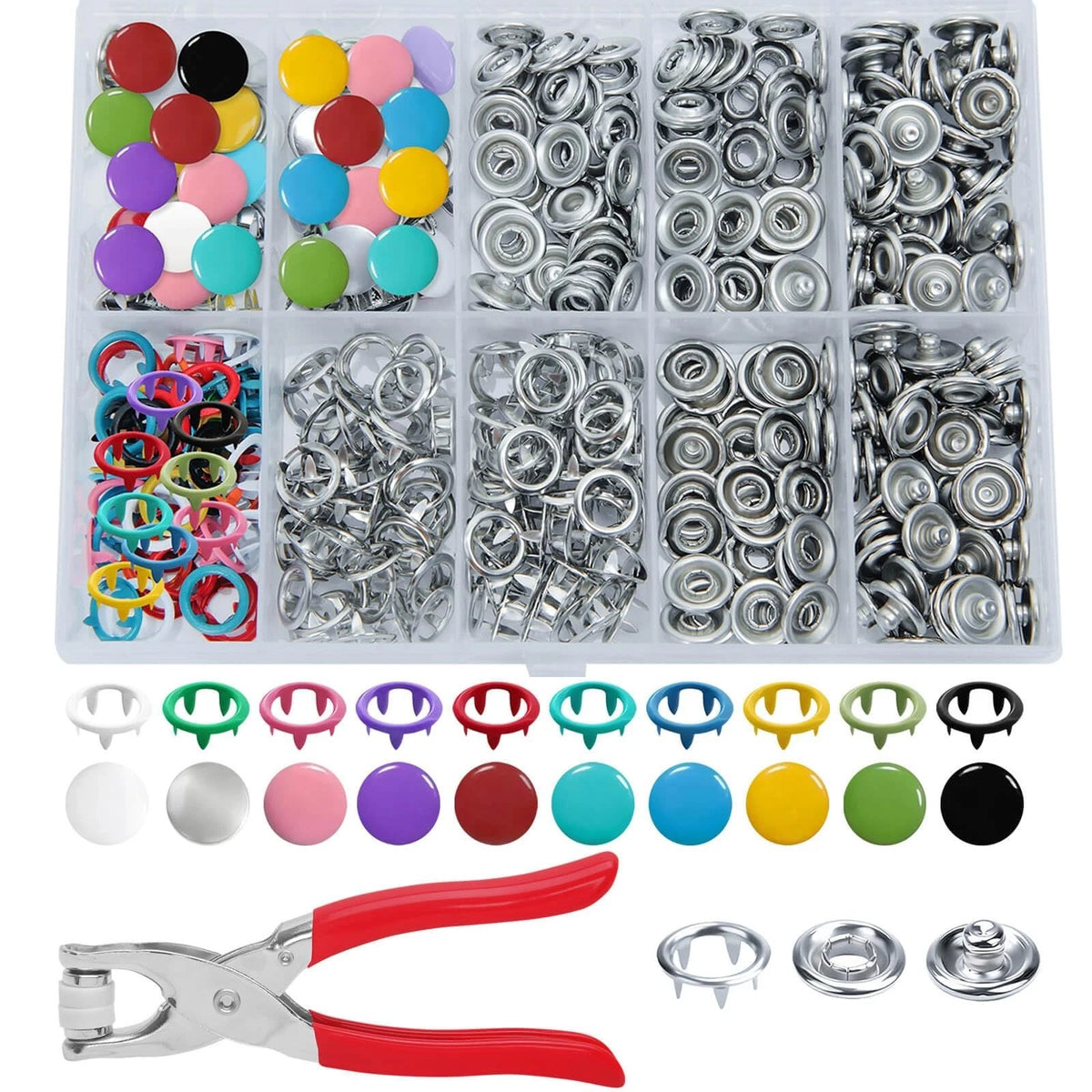 100 Sets Snap Button Kit with Fastener Pliers, 400 Pcs Metal Snaps for Fabric in