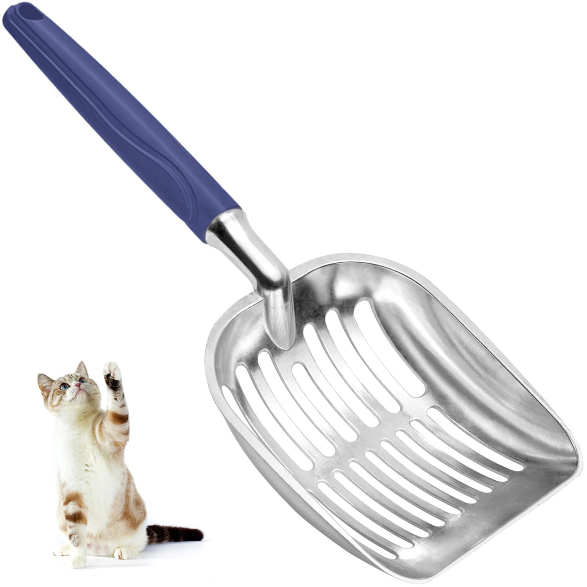 Cat Litter Scoop, Metal Cat Scooper, Plastic Handle Scoop, Sifting Shovel of Chr
