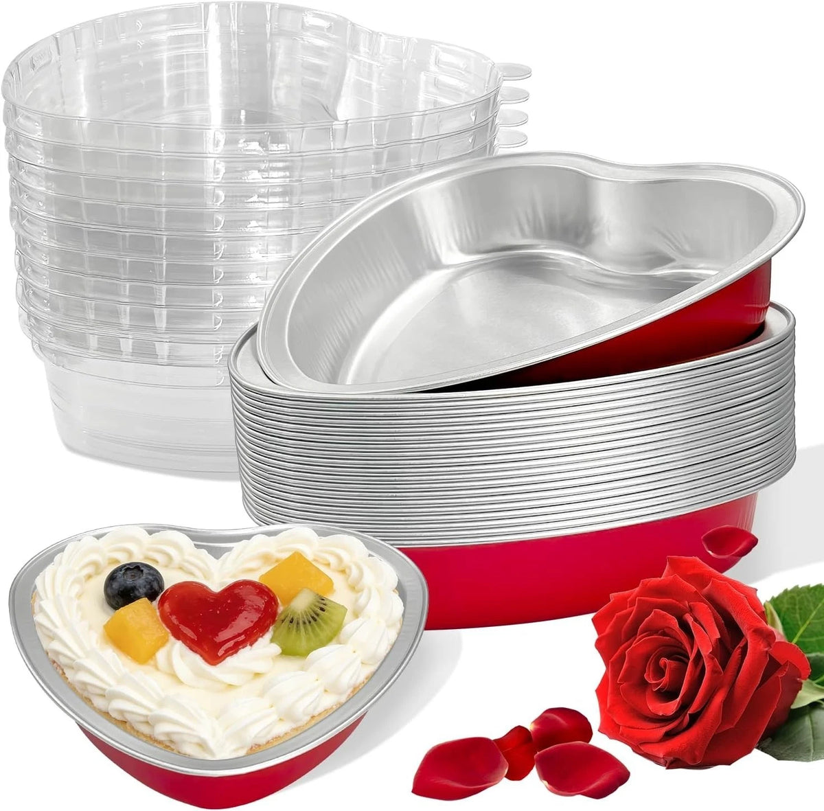 Heart Shaped Cake Pans, 20 Count Disposable Aluminum Foil Baking Tins with Lids