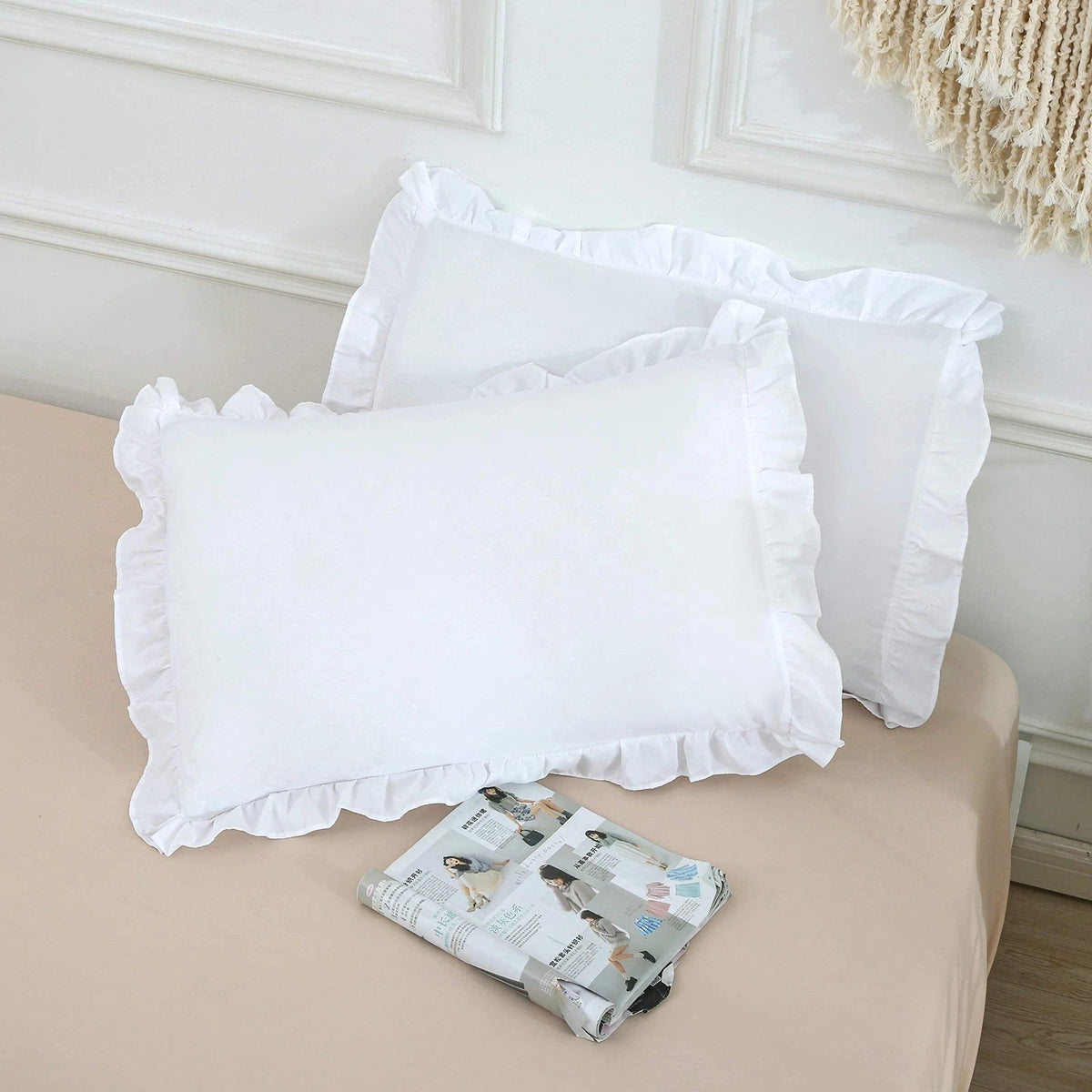 Ruffled Pillow Shams, Pack of 2 Edge Ruffled Pillow Cases 100% Brushed Microfibe