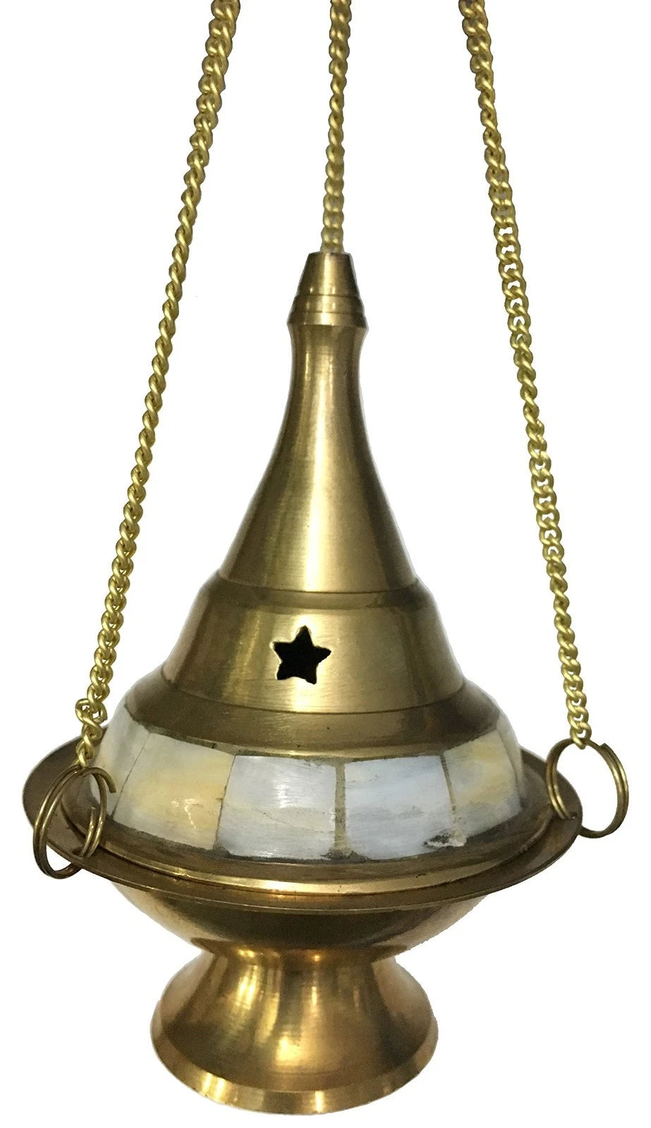 ® Brass Hanging Censer/Charcoal Incense Burner Studded with Pearl Stone |