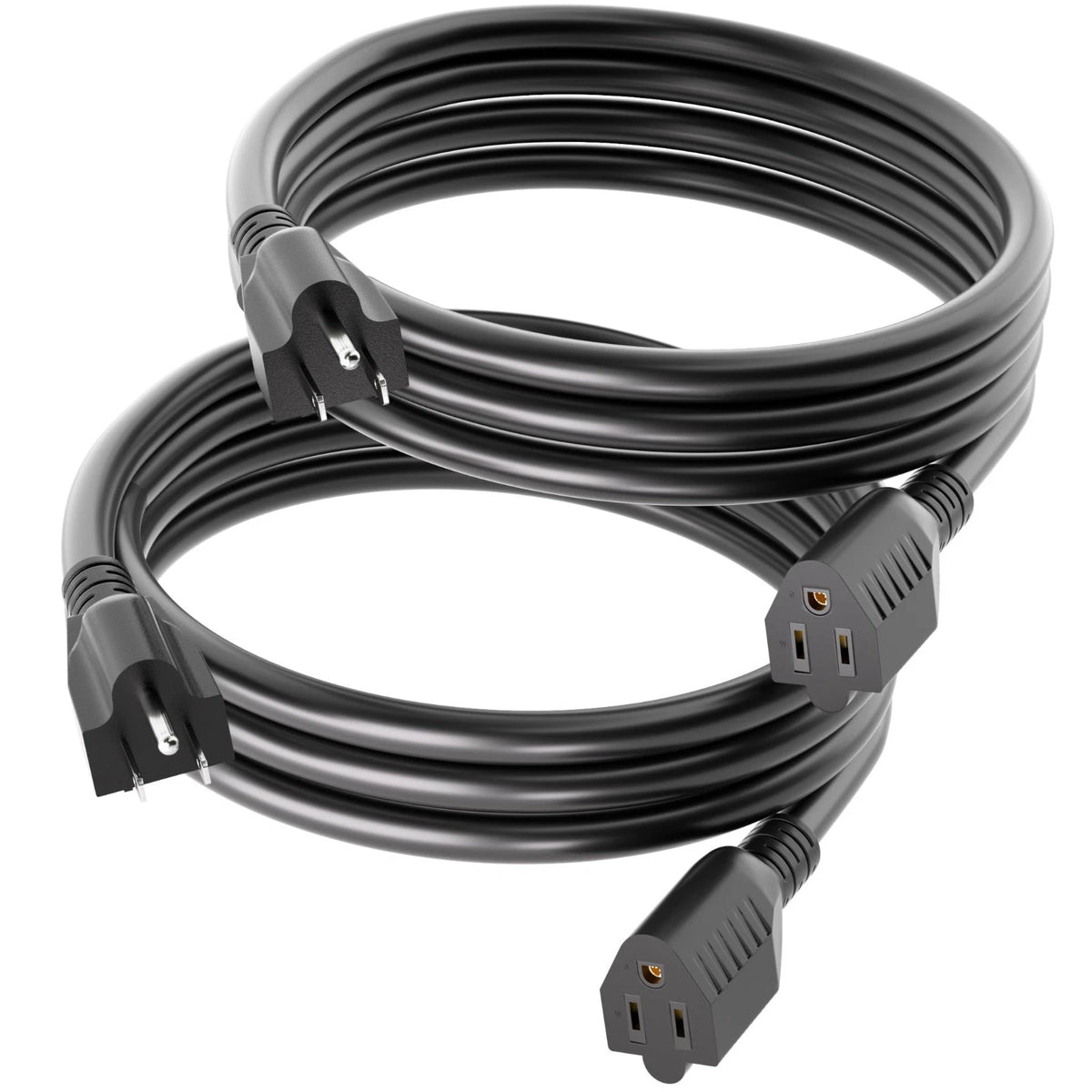 6 FT(2 Pack) 16/3 Black Indoor Outdoor Extension Cord Waterproof, 3 Prong Flexbl