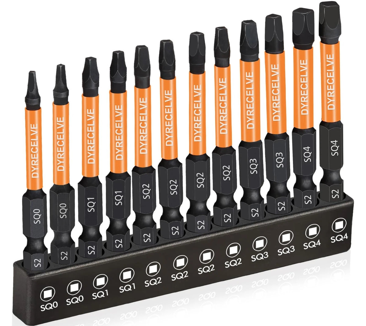 12PCS Square Drive Bits Set S2 Alloy Steel Robertson Magnetic Hex Shank #0-#4 Lo
