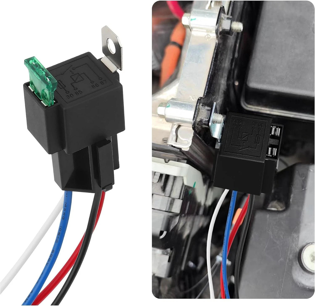 4 Pin Relay 12V 40A with 30A Fuse DC SPST Fused Normally Open 1NO with 14 AWG H