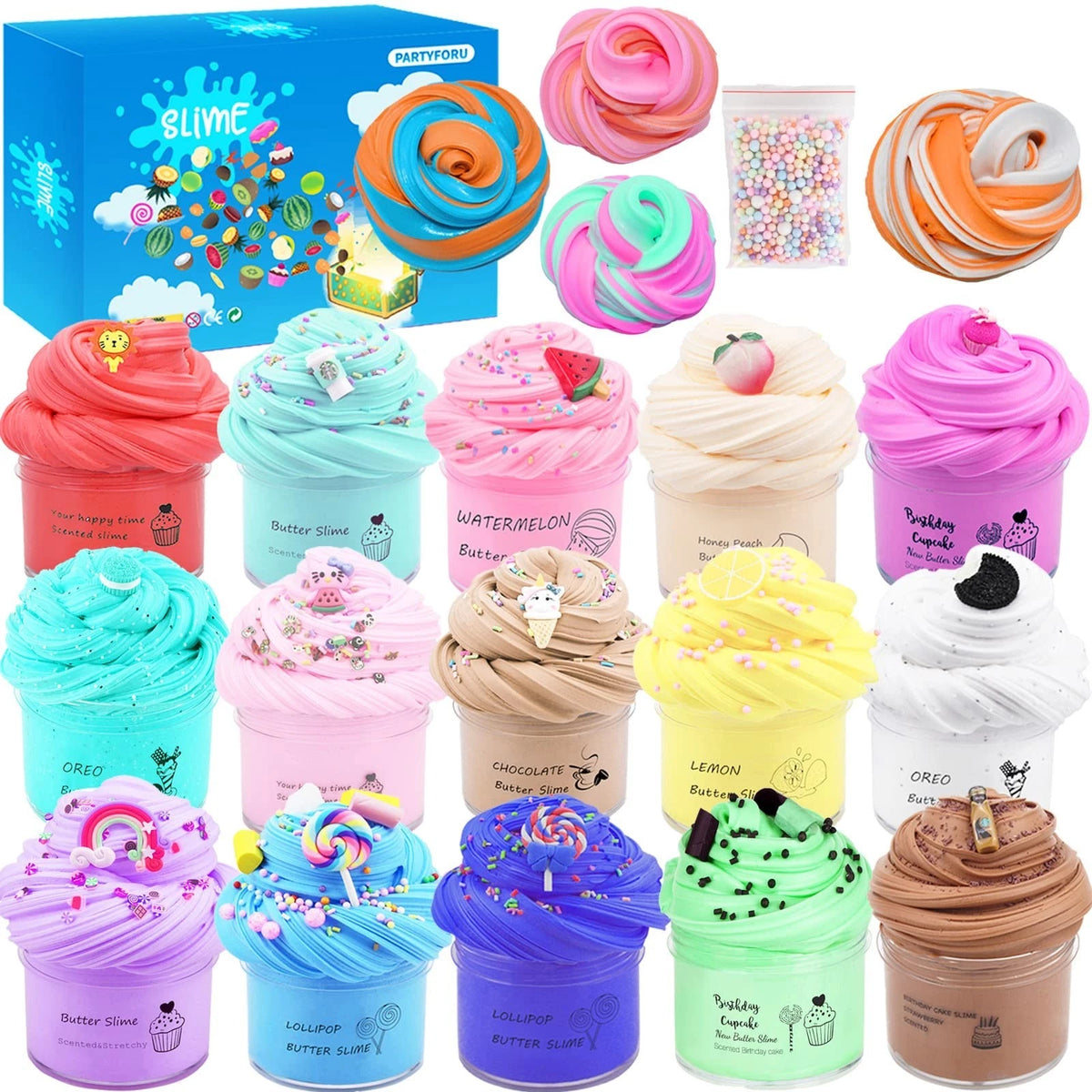 15Pack Butter Slime Kit with Scented DIY Slime for Girls and Boys, Super Soft,