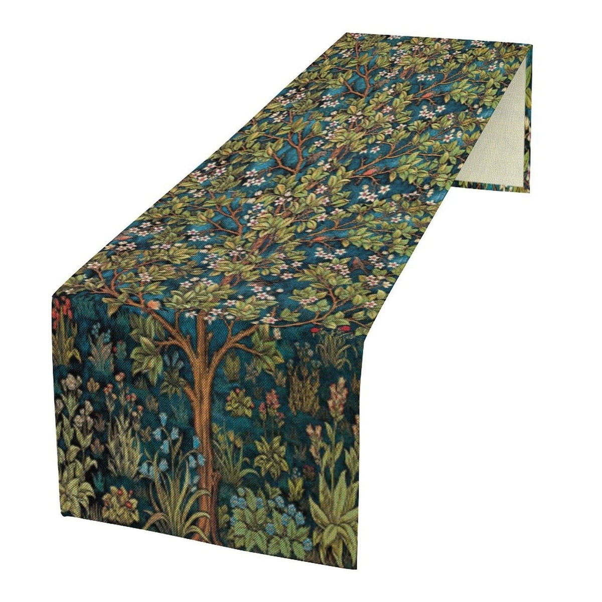 William Morris Floral Table Runner, Vintage Green Botanical Printed Table Runner