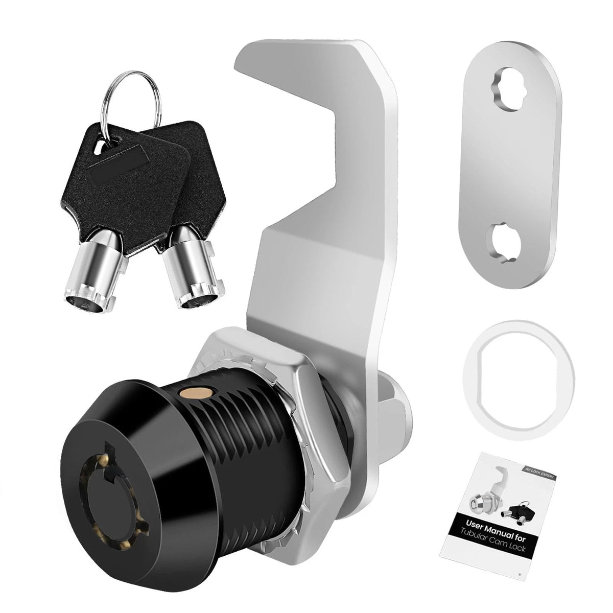 Black Toolbox Lock with Keys, Cabinet Locks Keyed Alike, Hook Cam, Tubular Cam
