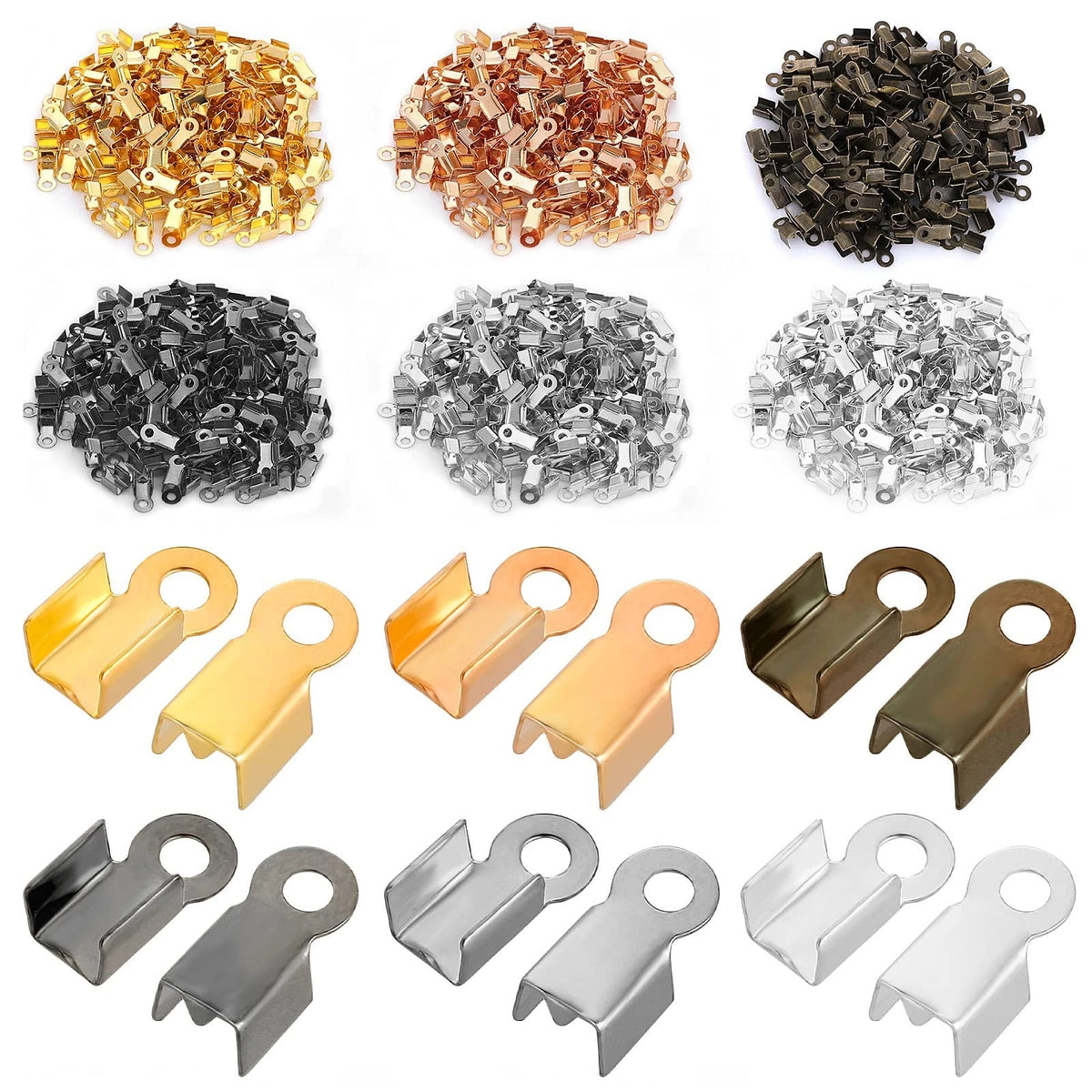 1200 Pcs Fold Over Cord Ends Clasps Tips Caps Jewelry Connector for Necklace