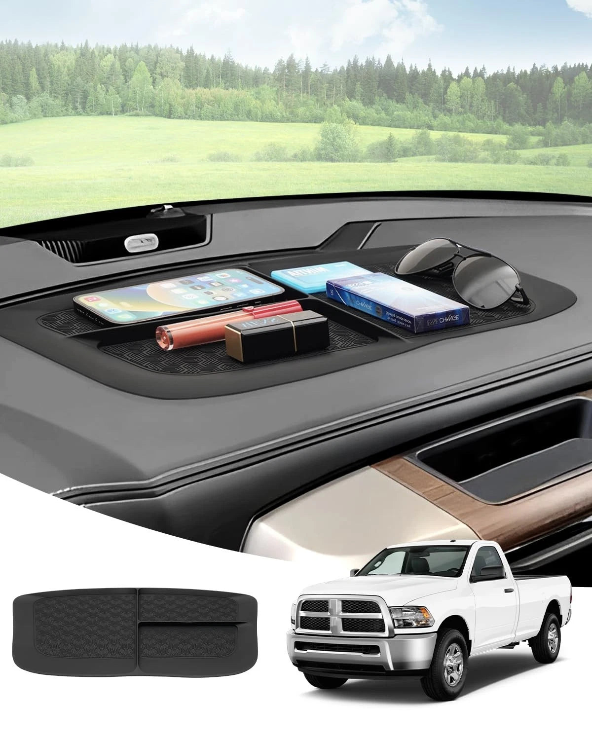 Ram Dash Mat for 20112018 Dodge Ram 1500 2500 3500, Upgraded Silicone Dashboa...