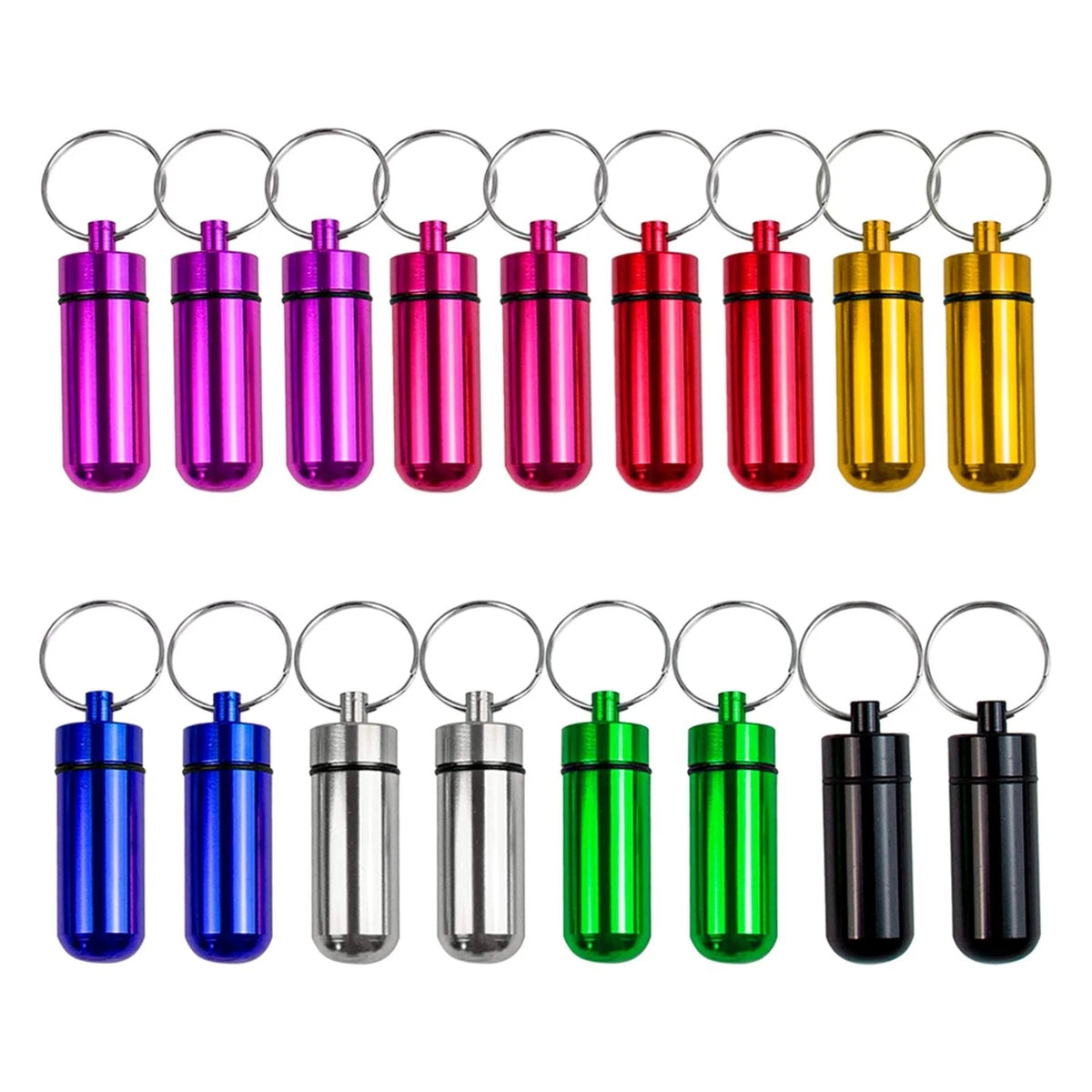 15pcs Mini Waterproof Aluminum Pill Box Medicine Case Container Bottle Keychain