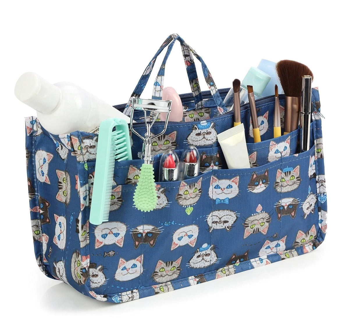 Cosmetic Bag for Women Cute Printing 14 Pockets Expandable Makeup Organizer Purs