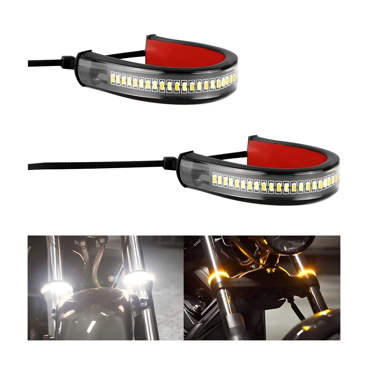 2PCS Motorcycle LED Turn Signal Light Flexible Switchback Fork Blinker Amber