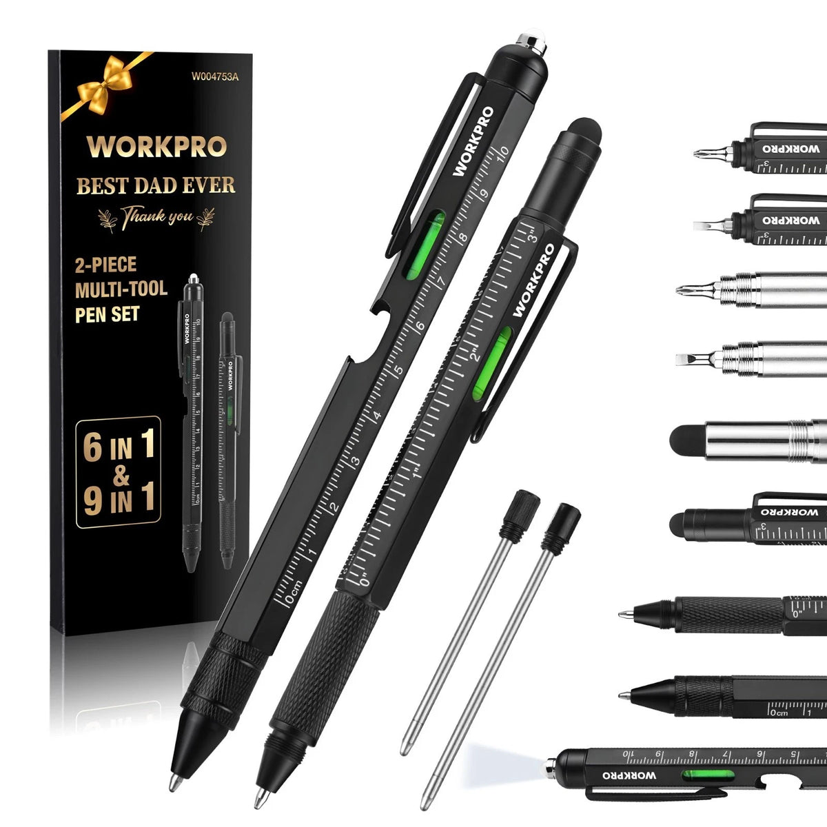 Upgraded Multi-Tool Pens 9 Functions Multi-tool Pen Set Daily Use 2-Pack