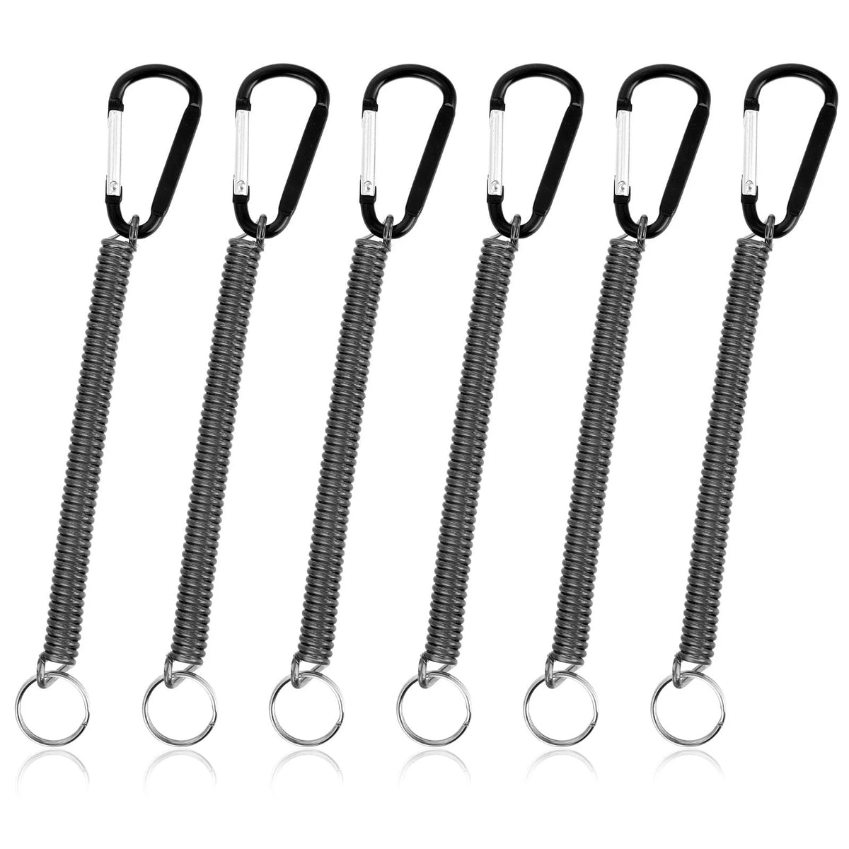 6 PCS Black Fishing Lanyards, Heavy Duty Retractable Coiled Lanyard Spring Co...